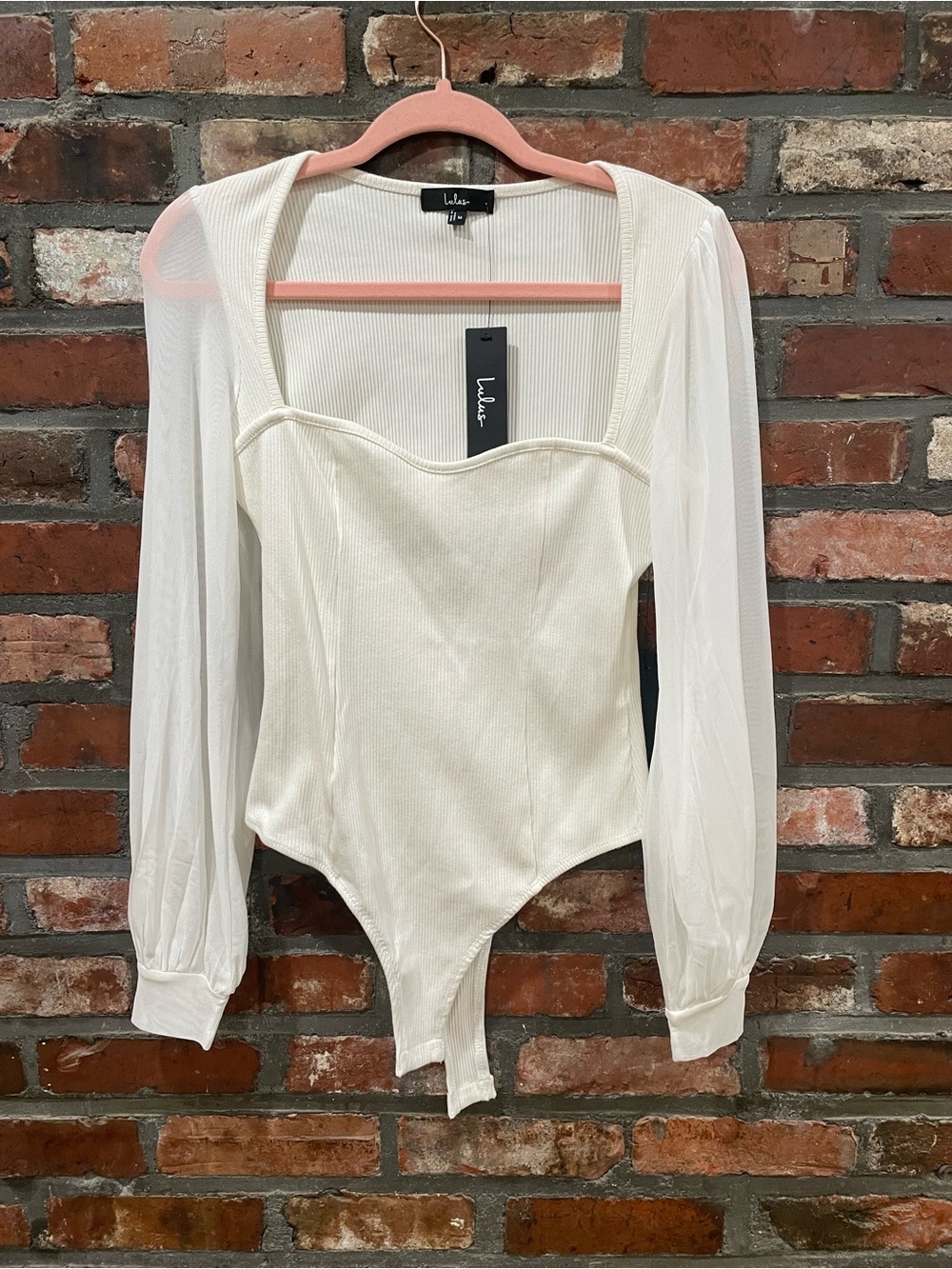 Lulu's Ivory Ribbed Square-Neck Long Sleeve Bodysuit